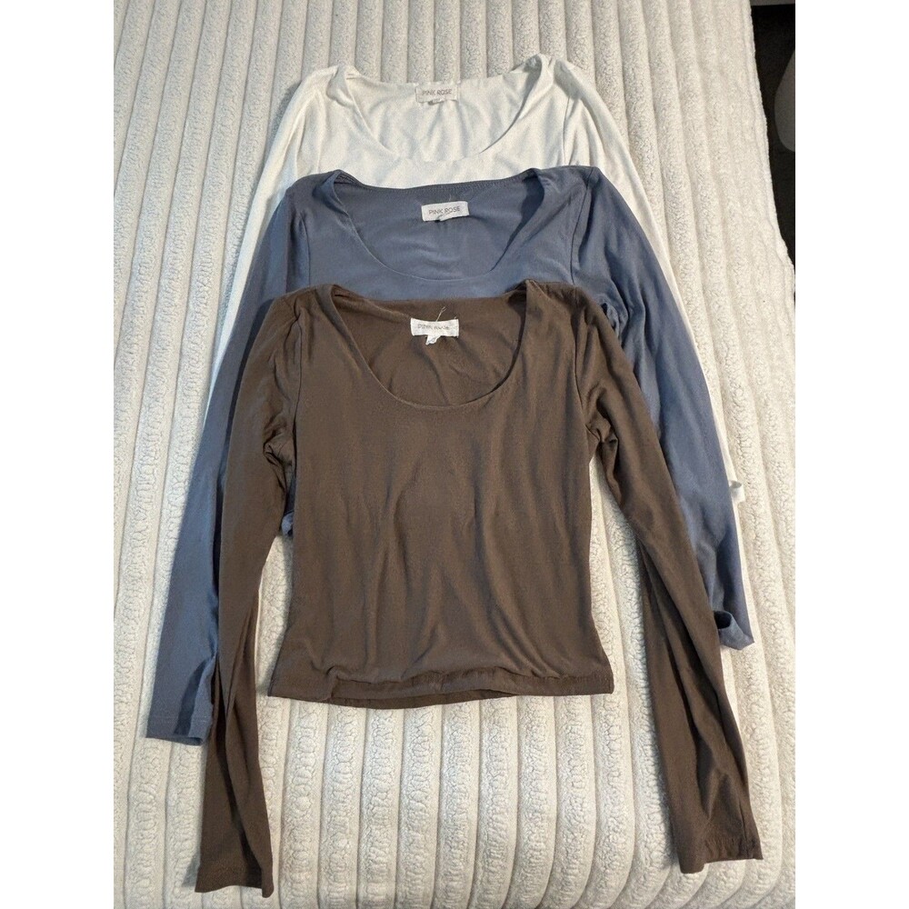 3 Piece Long Sleeve Top Womens small blue brown white Underscrubs fall layering